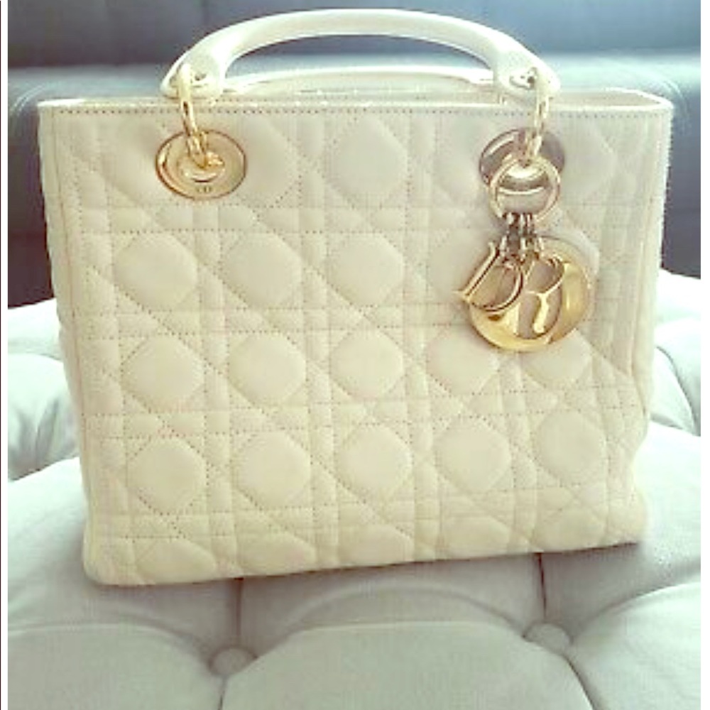Authentic Christian Dior Lady Dior Yvory cream bag